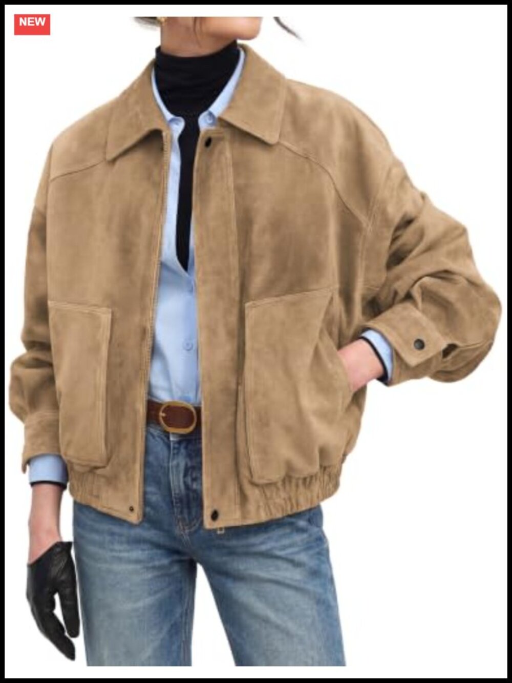 Faux Suede Bomber Jacket Oversized Zip Front Casual Fall Coat